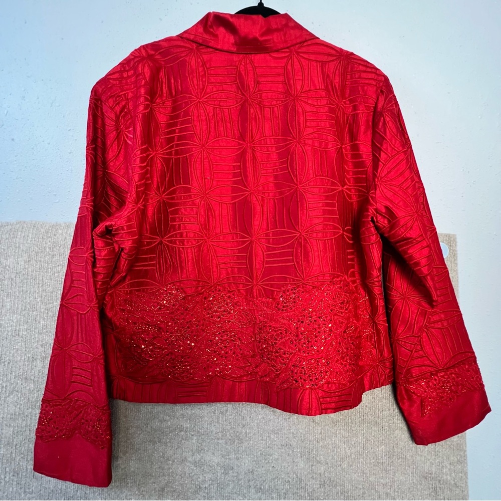 Anage Silk Red Embroidered Dress Jacket Women’s Size XL - Picture 6 of 14